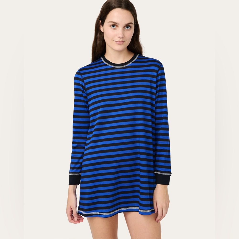NWT Cozyland by Morgan Lane Jordan Dress - Stormy Stripe Black/Blue in small